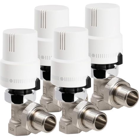 4 Pièces 1/2 "(15×21) Robinet Thermostatique, Raccord Fileté, Régulateur de Radiateur, Coude en Équerre, Blanc, Sonde Liquide, Protection Anti-Gel, Norme EN215
