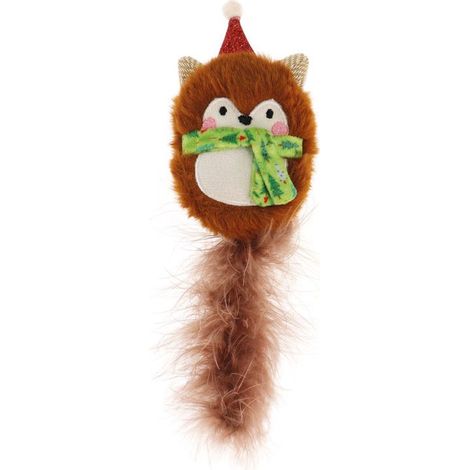 Gioco per gatti natalizio peluche volpe con piuma 20 cm