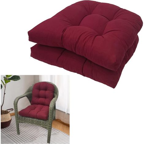 Lot de 2 Coussins de Chaise de canapé en rotin, Coussin pour Fauteuil de Jardin, Coussin de Chaise en rotin, Coussin de Chaise de Remplacement-Wine Red48x48cm (1/5)