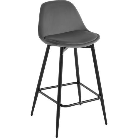 Klihome 1x Bar Stools Dining Room Kitchen Breakfast High Chairs Footrest Barstool with Cushioned Velvet Seat and Metal Frame, Dark Grey (1/5)