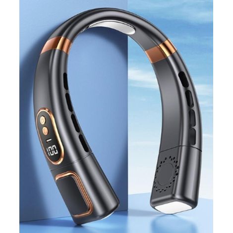 Mini tragbarer, leiser, klingenloser USB-Ventilator mit LED-Digitalanzeige, farbigen Lichtern und 5 Windgeschwindigkeitsstufen (schwarz). (1/5)