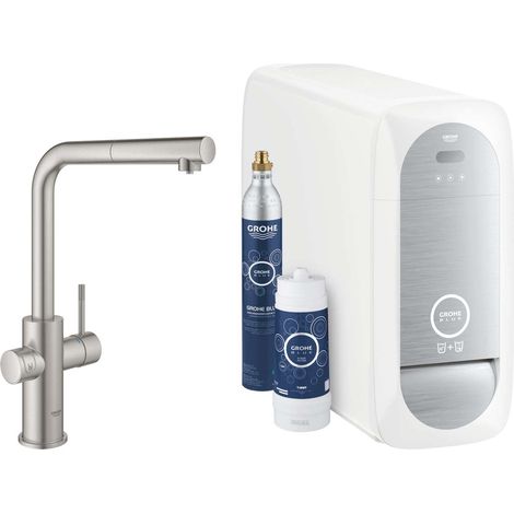 Mitigeur extractible 31539DC0 – Bec en L pivotant 360° – Finition supersteel – Fonction filtration BT/WIFI – GROHE Blue Home