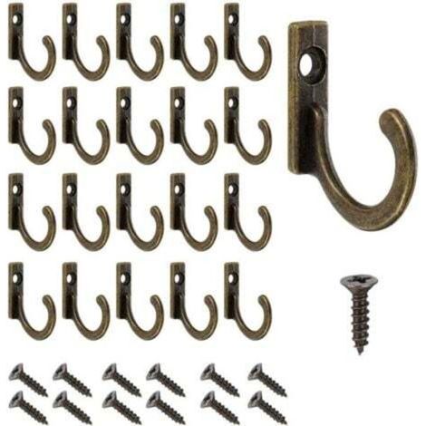 Set di 20 ganci da parete vintage in bronzo con viti - Piccoli ganci a vite per armadio per ciotole, gioielli, asciugamani, bagno, cucina