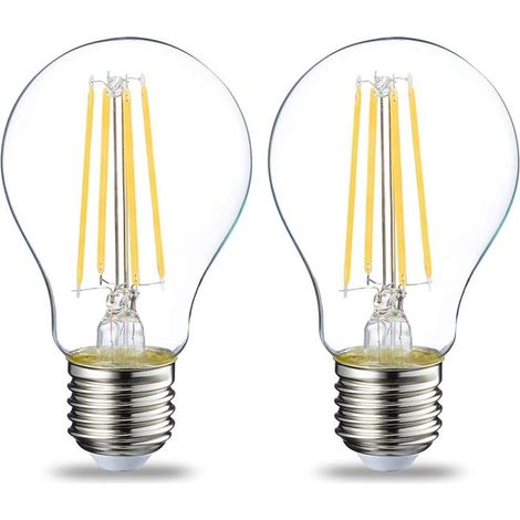 Lot de 2 ampoules LED E27 à vis Edison, 7 W, filament transparent, blanc chaud, non dimmable (SKU produit : 95995142 SKU Offre : lehua25.5.7-1) (1/5)