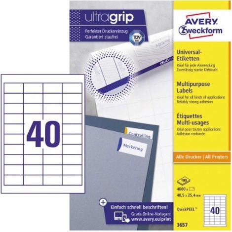 Universaletikett ultragrip 48,5 x 25,4 mm (B x H) nicht wieder ablösbar Papier weiß 4.000 Etik./Pack. (1/5)