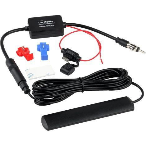 Antenne Autoradio avec Amplificateur de Signal, Antenne Voiture Universelle 12V FM/AM avec Fiche DIN, Amplificateur Signal FM pour Autoradios 25–30 DB, pour Véhicule SUV Camping, 3 Mètres Câble (1/5)
