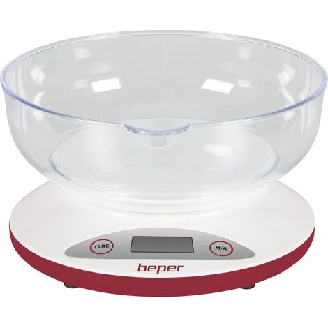 Beper BP.802 Bilancia da Cucina Digitale, Ciotola Trasparente Rimovibile, Alimenti Solidi e Liquidi, Sensore Alta Precisione, Fino a 5 kg, Display LCD, Unità di Misura Grammi e Libre, Bianca (1/4)