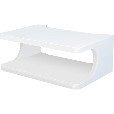 Routeur WiFi Boîte de Rangement Étagères Étagère pour Décodeur Etagere Murale TV Etagere Flottante Murale Multicouche Planche Bois Etagere Meuble Mural pour Console Set-Top Box/WiFi/DVD (Blanc) (1/5)