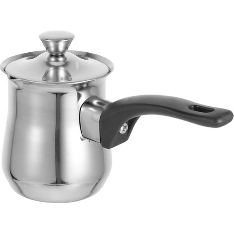 Caffettiera turca in acciaio inox con coperchio e manico, pentola multifunzionale per riscaldare latte e salse, adatta a piani cottura a induzione e all'uso quotidiano. (1/4)