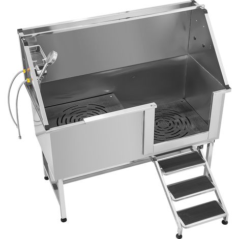 Mophorn Edelstahl-Hundewaschstation, 1500x700x1495 mm Pflegewanne mit Treppe, Wasserfilterplatte, Wasserhahn, Duschkopf & Seifenhalter, geeignet für große, mittelgroße & kleine Haustiere (rechte Tür)