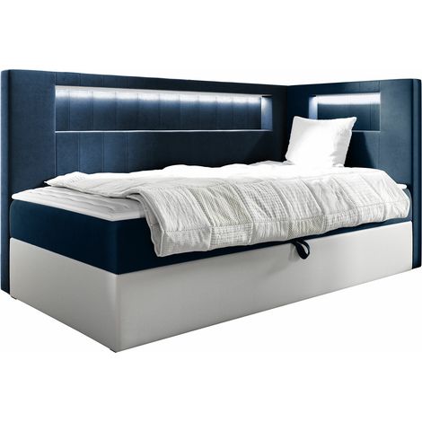 Cama continental Lucus VIII, Soft 017 + Fresh 11, Individuales, Continental, 100x200, Cuero ecológico, Tapiz, Somieres, 112x212x104cm, LED (1/5)