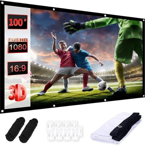 Projection Screen 100 Inch 16:9 HD Outdoor Projection Screen Portable Foldable Projection Canvas with Hook and Rope for Home School Meeting Camping Home Theater 8 Holes (1/5)