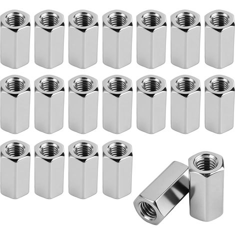 20 Pièces Écrou Long M8, Écrou Hexagonal Long en Acier Inoxydable, Manchon pour Tige Filetée, Ecrou de Rallonge, Filetés de Couplage en Acier au Carbone, pour les Machines, Chantiers de Construction (1/5)