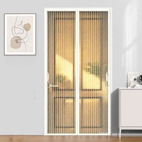 Moustiquaire magnétique pour porte - fixation sans perçage - crochets de rangement inclus - 90 cm x 210 cm - blanche (1/3)