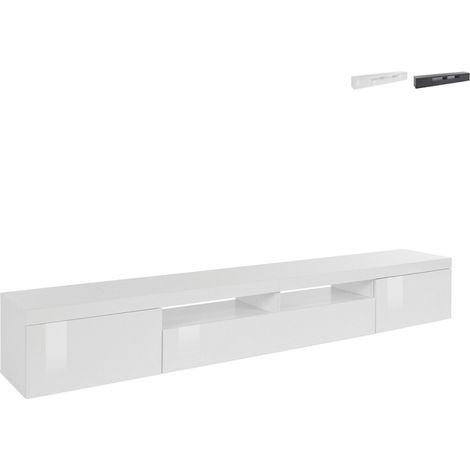Mueble de TV bajo 2 puertas 1 abatible 240 x 40 x 35 cm Idris - Blanco brillante (1/5)