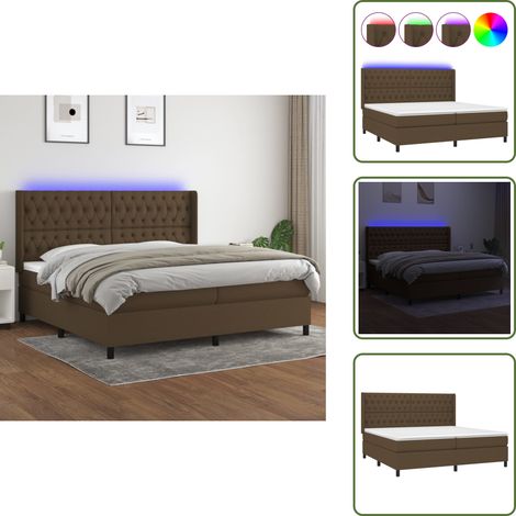 Sommier à lattes de lit matelas et LED Marron foncé 200x200 cm - Sommier Tapissier - Lit Plateforme - Lit Avec Rangement - Lit Design - Lit Moderne (1/5)