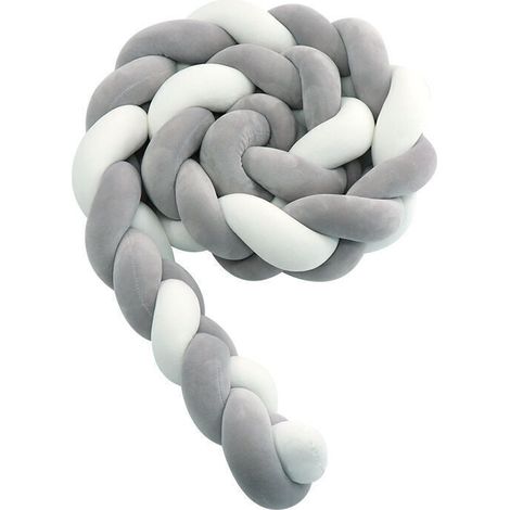 Tour de lit bébé- 3 Tissage Bébé Coussin Serpent Tressé Pare - Choc Velours Protection lit Bumper Pépinière pour Les Nouveau-Nés Lit Chambre Décor avec, blanc grisâtre—2M..