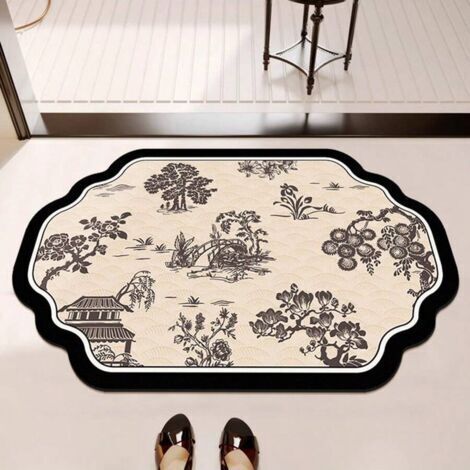 Tapis de bain à carreaux, absorbant, antidérapant, doux au toucher, paillasson de toilettes, tapis carré pour la maison - 40 x 60 cm (1/3)