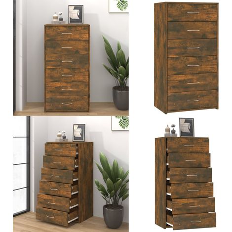 Aparador con 6 cajones contrachapado roble ahumado 50x34x96 cm - Almacenamiento - Muebles de madera contrachapada