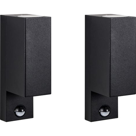 Conjunto de 2 lámparas de pared exterior con sensor de movimiento iluminación moderna de aluminio negro Lyne (1/5)