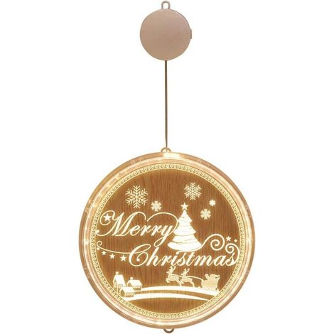 Lumières de Noël 3D Acrylique Suspendu Guirlande Lumineuse avec Ventouse,Fenêtre LED Guirlande Lumineuse Lampe Suspendue éclairage Décoration De Noël,à Piles (Joyeux Noël 16cm) (1/5)