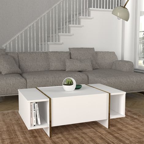 Mesa de centro Tavak 104x60x38 cm - Blanco/Dorado [en.casa]