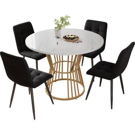 Ensemble table et chaises, 5 pièces, 1 table + 4 chaises, métal et velours, noir (1/5)