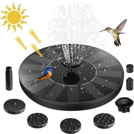 Fontaine solaire extérieure de jardin – Pompe 1.5 W – 7 buses pour bains d'oiseaux – Hauteur d'eau 30-50 cm – Décoration étangs et patios (1/5)