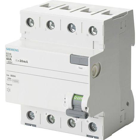 Interruttore differenziale 4P 63A 0.03A Tipo AC 30mA 400V Sentron 5SV4346-0