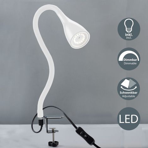 Lampe de lecture LED / luminaire de chevet à pince blanche dimmable lampe de table lampe de bureau
