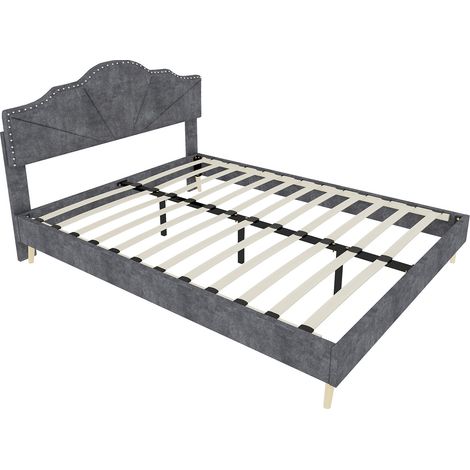 Cama tapizada 160x200 cm gris con colchón incluido y cabecero decorado MODENUIT (1/5)