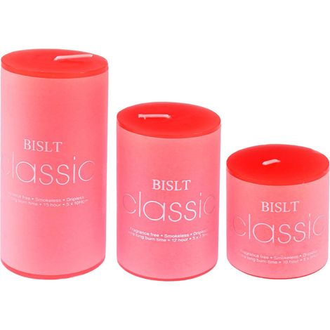 Set mit 3 roten Stumpenkerzen (10/7,5/5 cm), Rosenduft (1/3)