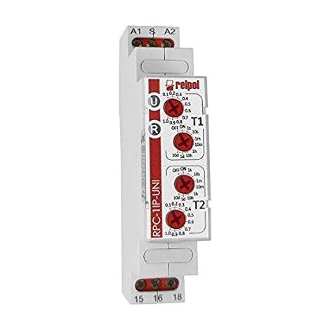 Relé de doble tiempo de una sola función, 1P, 12-240V, 8 rangos, RPC-1IP-UNI Relpol 0455
