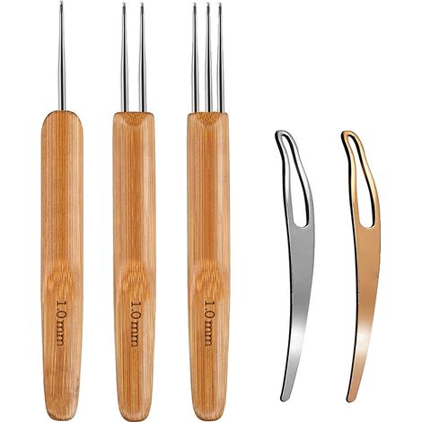 Kit per uncinetto per dreadlock, uncinetti di precisione, acconciature facili, 1 mm 5 pezzi (1/2)