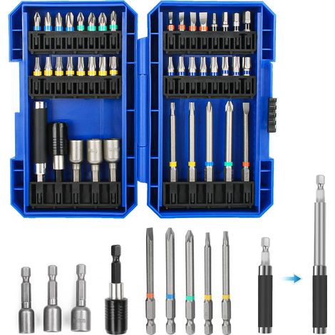 42 Pièces Embout Visseuse Set, S2 Acier Allié Tournevis Set, 25/75 mm Embout Visseuse a Choc, Manche Hexagonal Douille 6/8/10 mm (1/5)