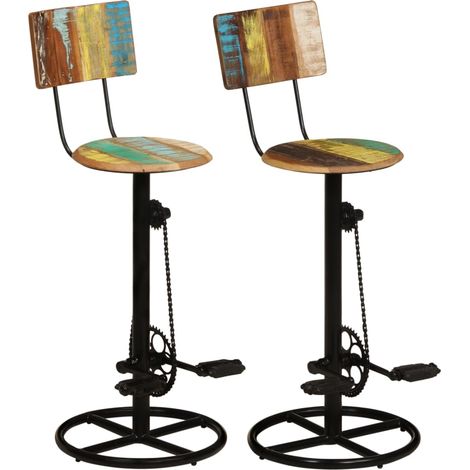 Lot de 2 Chaises de bar Tabourets de bar - Tabouret Haut Bois de récupération massif BV118400 - BonneVie (1/5)