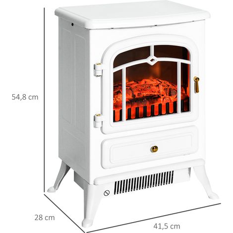 Elektrokamin mit Heizung, elektrischer Kamin mit LED Flammeneffekt, 950/1850W Dekokamin, elektrisch Kaminfeuer mit Überhitzungs-Schutz Kaminofen, Weiß (1/5)