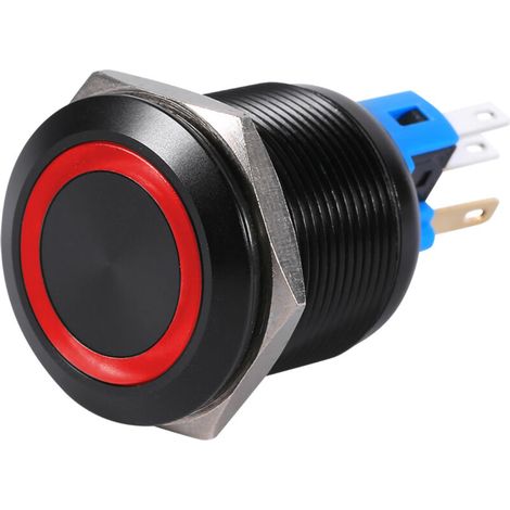 Jeffergarden Interrupteur à bouton-poussoir étanche 22 mm 12 V-24 V à verrouillage automatique avec LED rouge (1/5)