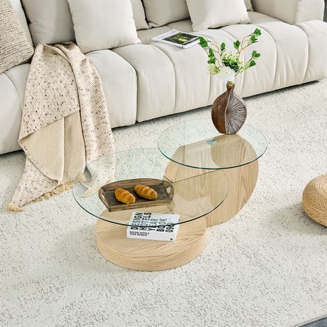 Table basse 90x70x44 cm transparente et décor bois clair, double plateau en verre, MDF MEUBLIV (1/5)
