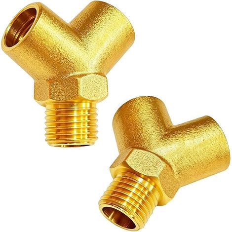 Lot de 2 raccords en laiton, adaptateur en Y té de branchement barstock 1/4" BSP femelle x femelle x mâle (1/5)