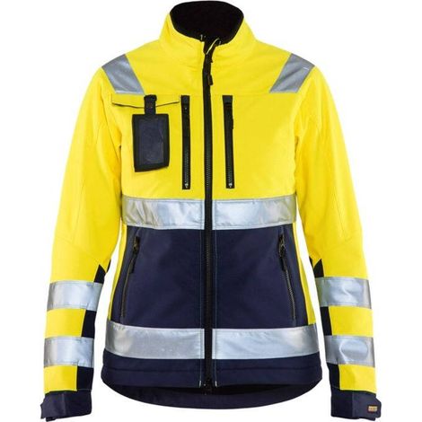 Giacca da lavoro softshell ad alta visibilità donna 4902 - Giallo fluorescente/Blu navy XXL (1/5)