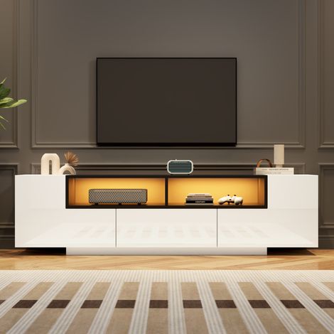 Mobile TV 180x40x48 cm in legno bianco con contenitore e LED per soggiorno FloraGrace (1/5)
