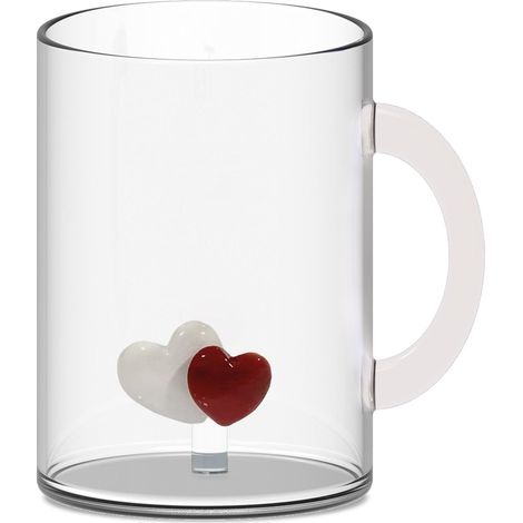 WD LifeStyle Tazza Vetro Borosilicato Cc 420 ml Decoro Cuori