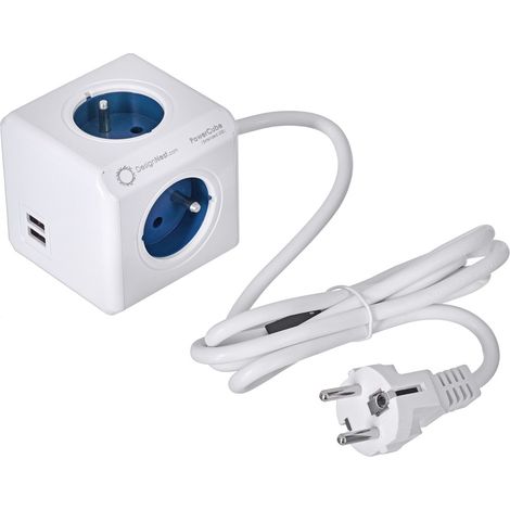 Allocacoc 2402BL/FREUPC Indoor 4AC Outlet(s) 1.5m Blau, Farbe White Multiple Base - Mehrfachsockel (Indoor, 1.5m, 4 AC Outlets, Typ E (FR), Blau, Weiß, CE, KEMA FR) (1/4)