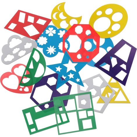 Set of 16 geometric shape stencils for children – templates for geometric drawings, reusable stencils for triangles, circles and hearts for children, newborns and preschoolers (15 × 15 (1/5)