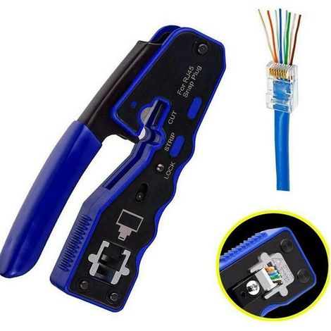 Pince à sertir pour connecteurs RJ45 de catégorie 7, pince à sertir professionnelle, pince pour connecteurs traversants, pince à couper et à dénuder les fils (1/5)