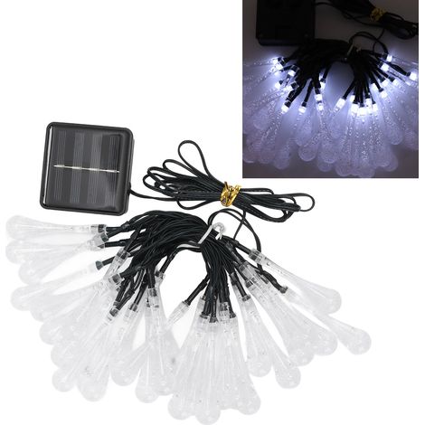 30 LED-Solar-Lichterketten für den Außenbereich mit tropfenförmigen Solarleuchten, wasserdichte Lichterketten mit blinkenden Kristallen, weißes Licht. (1/5)