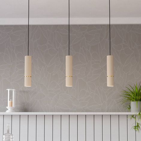[NEUWERTIG] B-Ware Hängeleuchte Caminia Pendelleuchte Lampe Sandfarben Länge 77 Cm Stahl 3flg