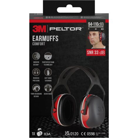 Casque de Protection Auditive Grand Confort ™ PELTOR™ X3 Rouge SNR 33 dB - Casque de Protection Auditive Grand Confort ™ PELTOR™ X3 Rouge SNR 33 dB (1/5)