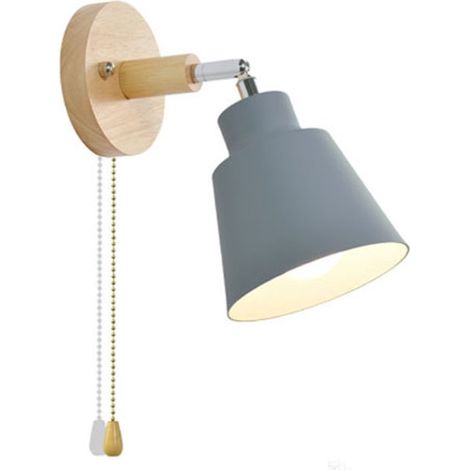 Wandleuchte mit Zugschalter 350 drehbar moderne Retro-Nachttischlampe Holzwandleuchte E27 geeignet für Wohn und Schlafzimmer Esche ohne (1/4)